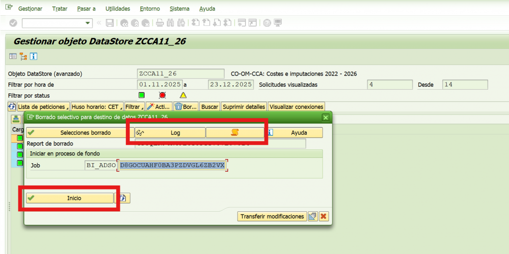 Ejectuar job para borrado selectivo por requestID